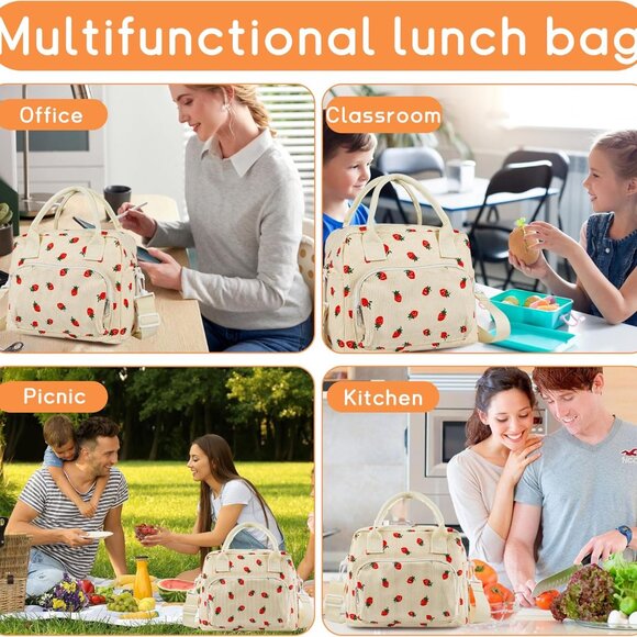Lunch Bag for Women Insulated Lunch Box Cute Corduroy Lunch Tote Bags Reusable L - Picture 6 of 7